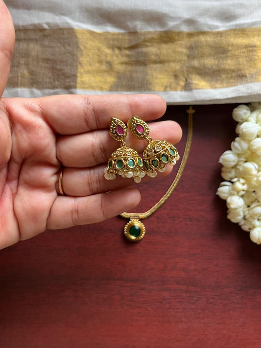 Traditional Green Stone Pendant with Jhumka